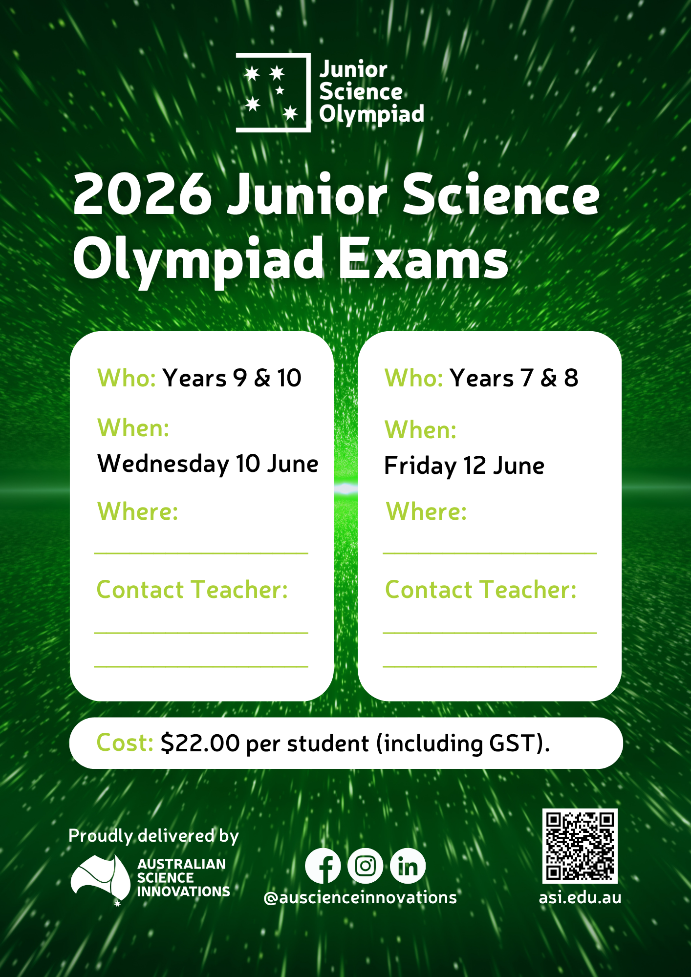 2026 JSO Exam Poster - Australian Science Innovations